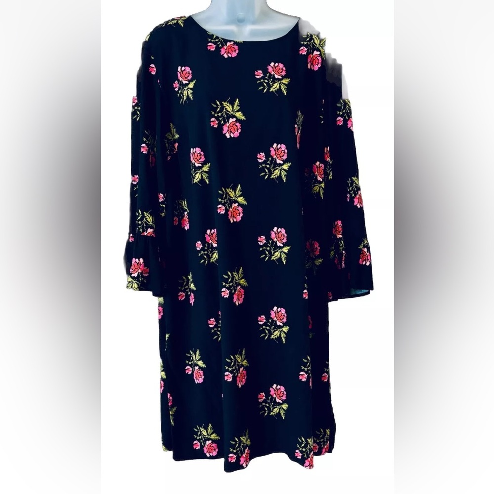 Old Navy XL Black Pink Floral Shift Dress Bell Sleeve Rose Cottagecore Feminine
